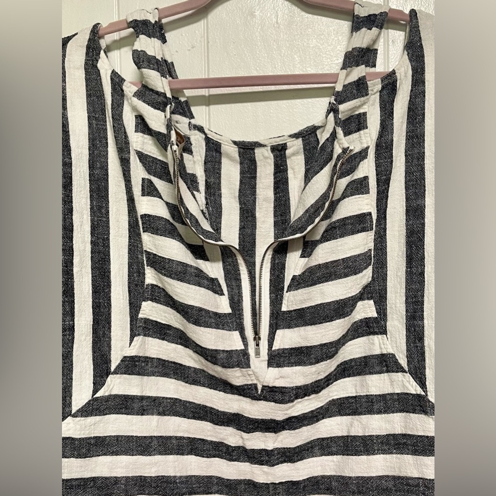 Soft Surroundings Gray Tunic Cold Shoulder Linen Blend Striped Top Size PXL - Picture 5 of 7